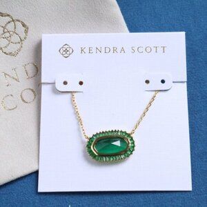 ✅Kendra Scott Baguette Elisa Necklace Green Mix Gold